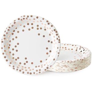 Quality Carnival Dinnerware White And Rose Gold Compostable Paper Plates for sale