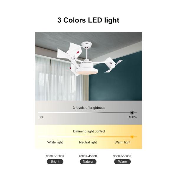 Modern Bedroom Decorative 44-inch LED Ceiling Fan with Remote Control and AC Motor