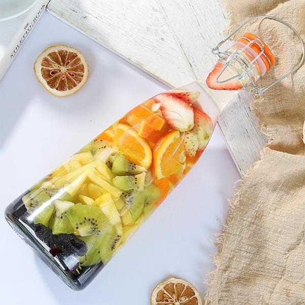 BPA Free 1000ml Glass Beverage Bottle With Clip Top Impact Resistance