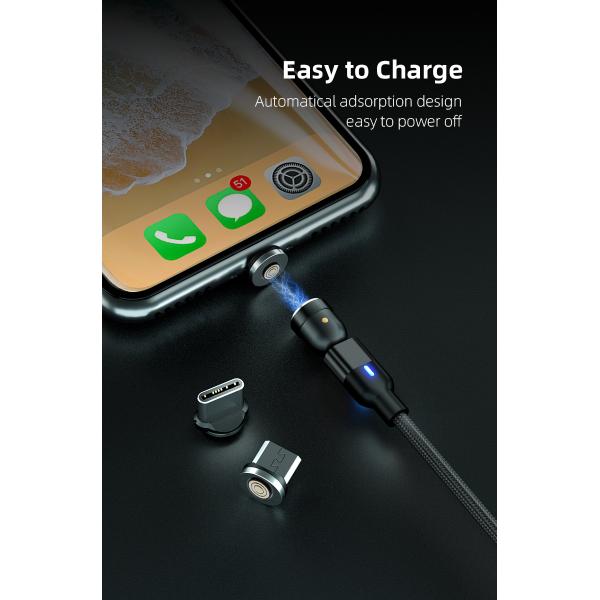 540° rotation USB magnetic cable nylon braided 3 in 1 magnetic cable fast charging 3A type C cable charger