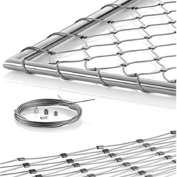 AISI316 Stainless Steel Wire Rope Mesh Transparent Railing Infill Guardrail