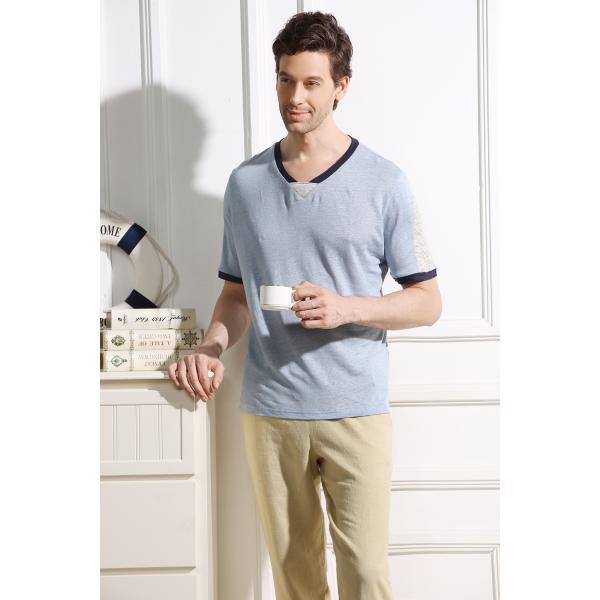 45% Cotton 55% Hemp Material Red And White Striped T Shirt Mens Casual Style