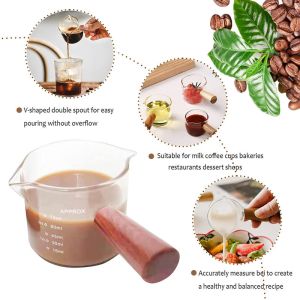 Wooden Handle Essential Barista Tools Glass Espresso Measuring Cup 3oz