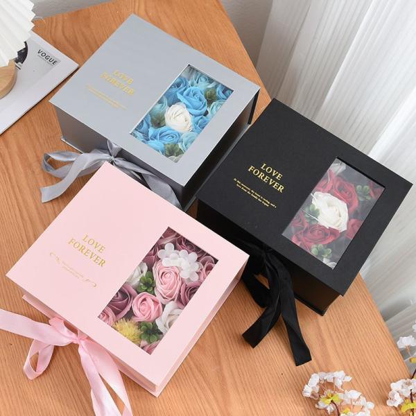 Elegant Black Color Custom Logo Printing Rigid Cardboard Jewelry Flower Gift Packaging Box