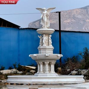 China Outdoor Hand Carved White Marble Angel Statue Water Fountain on sale