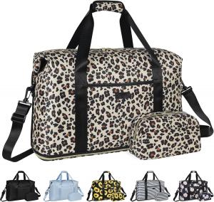 China Leopard Expandable Large Weekender Overnight Waterproof Carry on Shoulder Tote Travel Bag ith Toiletry Bag on sale
