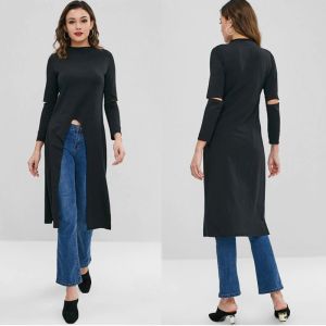 Quality High Low Slit Custom Longline T Shirt For Women for sale