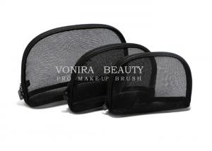 Quality 3Pcs Travel Cosmetic Case Women Fashion Black Mesh Zipper Makeup Bag Toiletry Storage for sale