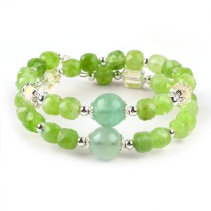 Quality Square Multifacted Bead Peridot Bangle Genuine Crystal Bracelet OEM ODM for sale