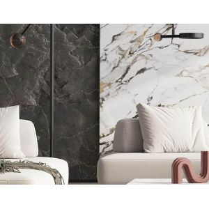 12mm Glazed Porcelain Tile Gilt Years Grey Polished Slate Marble Slab 1600