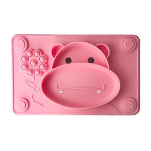 Quality Pink Silicone Baby Tray Food Grade Cow Shape BPA Free Feeding Suction Plate for sale