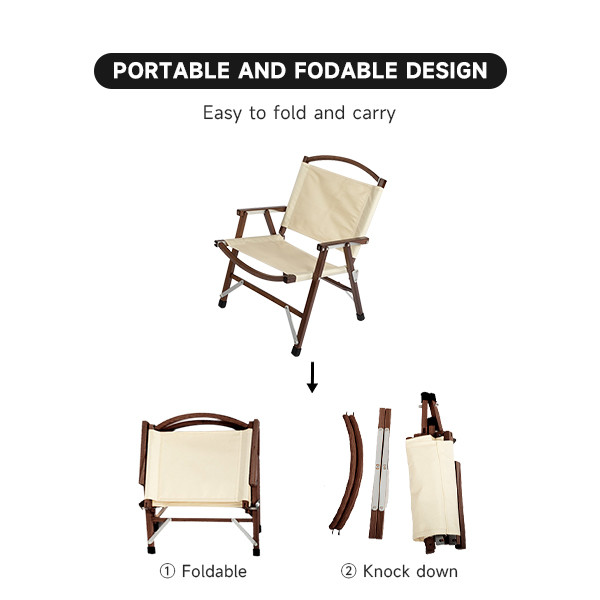 China Classic Folding Camping Portable Wooden Chair With Carry Bag