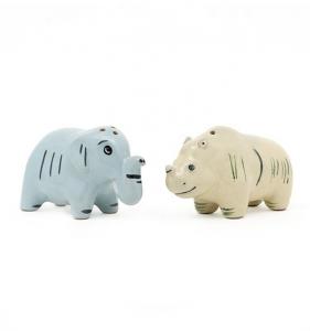 China Blue 3d Animal Shaped Pottery Stoneware Salt And Pepper Shaker With Decal On Glaze on sale