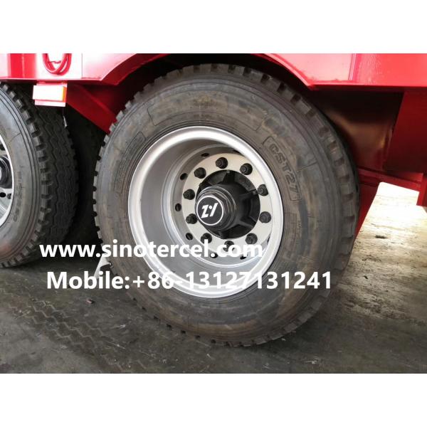 3 Axles Low Bed Semi Trailer 50-60 Tons Hydraulic Type Ladder Red