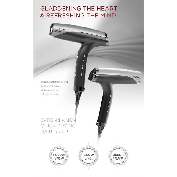 Styling Travel Hair Dryer 110000r/min , Professional Salon Hair Dryer Portable