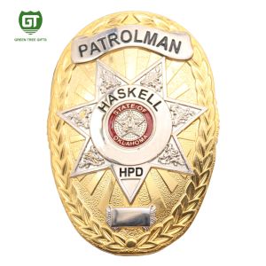 Quality Gold Plating oval shape special design custom metal police badge for sale