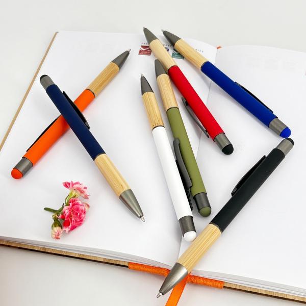 Creative Bamboo Grip School Plastic Ballpoint Pen Soft Rubber Touch Screen Top Ball Pen