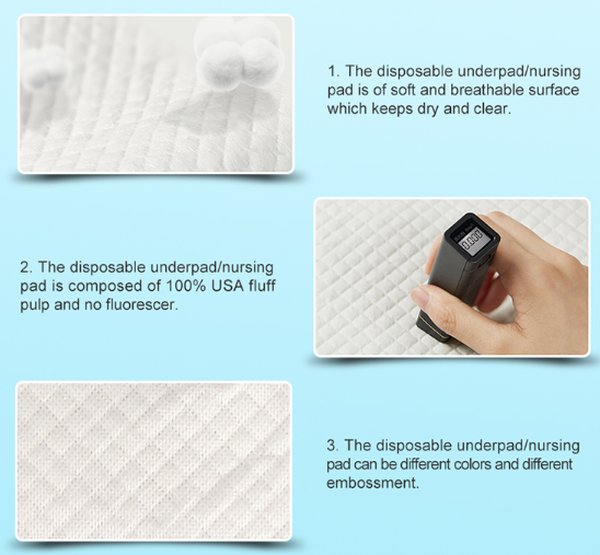 60x90 White Printed Disposable Medical Absorbent Underpad for Adult Bed 6Ply Core Layer