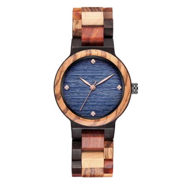 1.65 Inch Wooden Wrist Watch 3BAR Quartz Female Wooden Dial Blue White