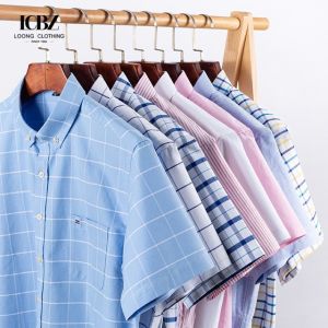 Quality 2023 Delivery Adult Large Size Cotton Oxford Short-Sleeved Plaid Casual Shirt for Men for sale