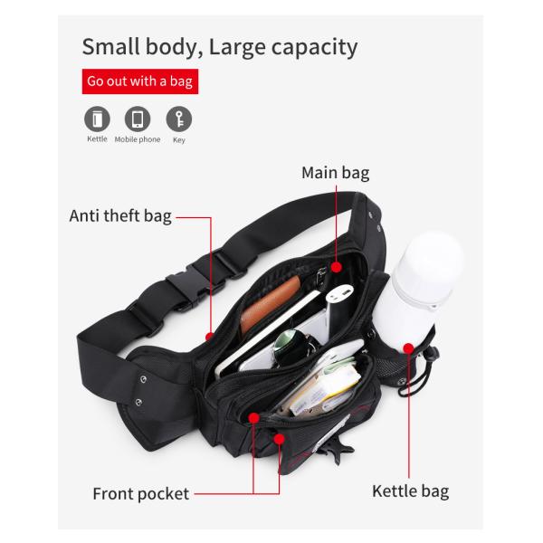 Leisure Style Men'S Outdoor Waterproof Waist Bag Length 27cm Lightweight