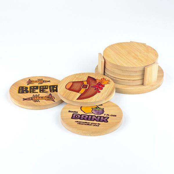 Eco Friendly Round Sublimation Natural Bamboo Wood Coaster Custom Logo Pallet Cup Mat