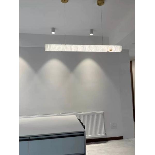 Custom Hotel Indoor Deco Modern Hanging Dining Room Pendant Light Nordic Luxury Brass Alabaster Linear Big Chandelier
