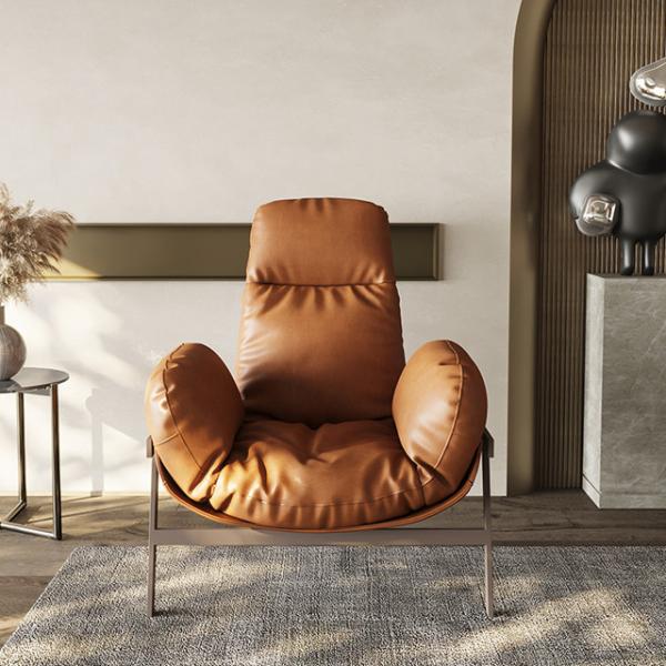 Modern Leisure Relax Leather Chair With Ottoman Stainless Steel Base