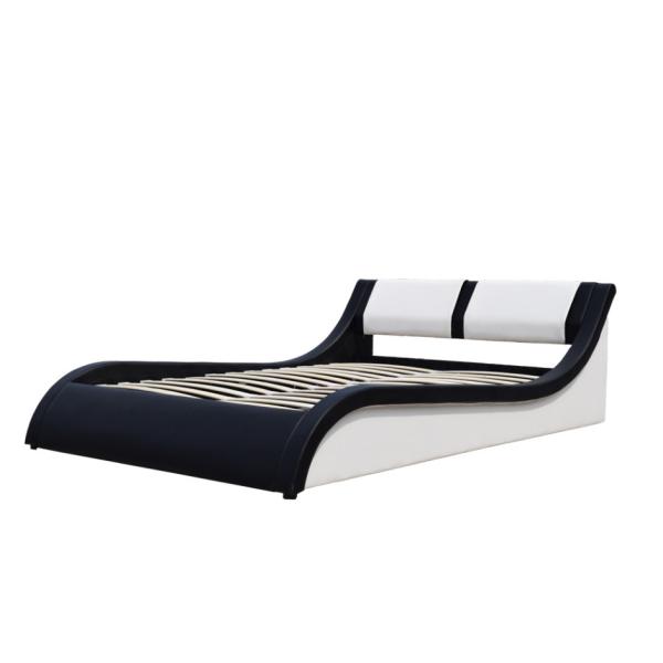 Air Lift Contemporary Velvet Upholstered Bed Faux Leather Curved PU Headboard