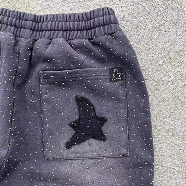 Custom Sweat Pant Rhinestone Flare Baggy Joggers Embroidery logo Distressed Sun Faded Acid Wash Track Pants Sweatpants for Men