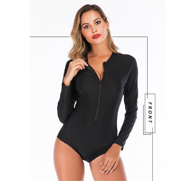 Neoprene Womens Long Sleeve One Piece Swimsuit Nylon Black Zipper Bathing Suit