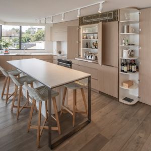 Handless Light White Wood Veneer Kitchen Cabinet Storage Cabinets