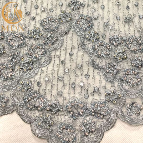 Exquisite Beaded Handmade Embroidery Lace Fabric For Evening Dress