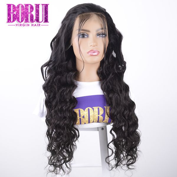 Natural Color Brazilian Human Hair Pre Plucked Loose Wave Lace Front Wig