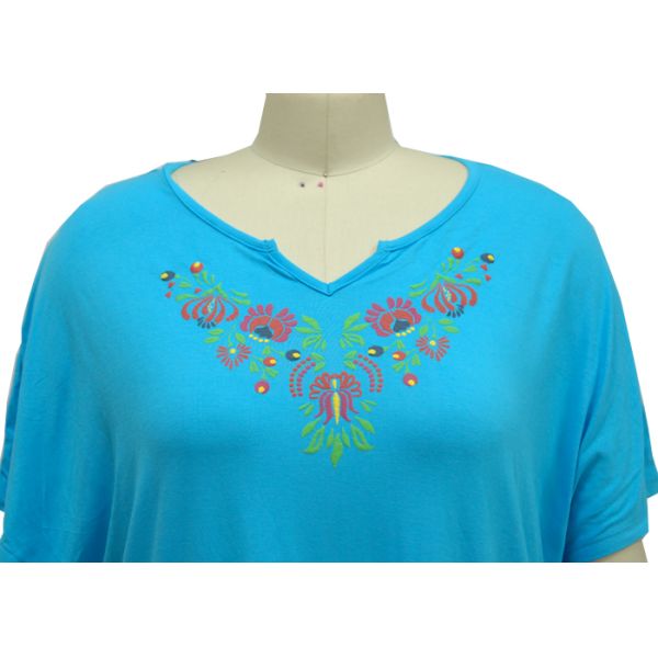 Women's Fashion 1/2 Sleeves Shirt V-Necline With Puff Print Decoration Casual Shirt Short Sleeve Shirt