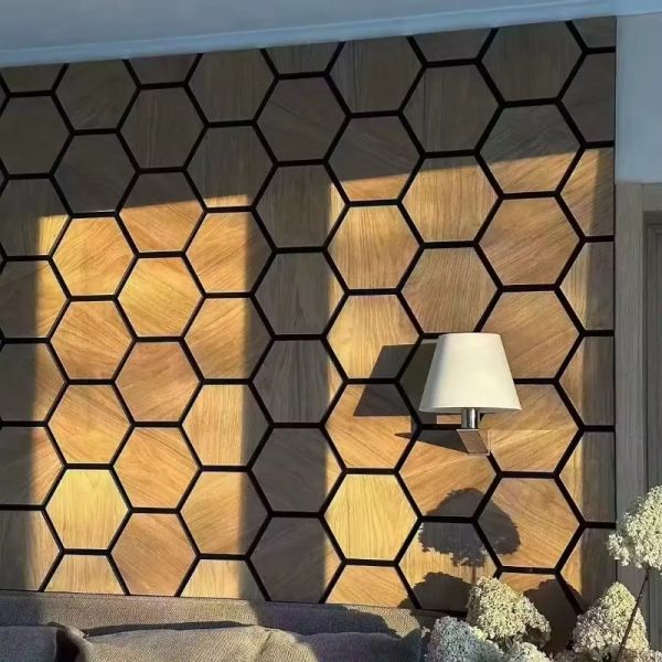 Enhance Acoustic Experience 3D Hexagon Soundproof Wood Wall Panels Pink Orange White Or Customized Colors
