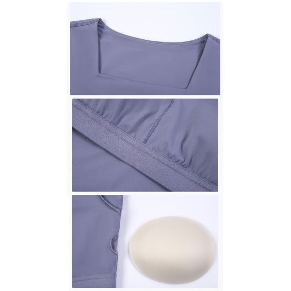 Short Sleeves Square Neck Breast Pad Elegant Women Fitness Shirt Yoga Wear Tshirt Tops Sport Workout Shirts