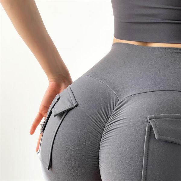Buttocks Back Pocket Yoga Pants High Waisted Booty Scrunch Workout Shorts