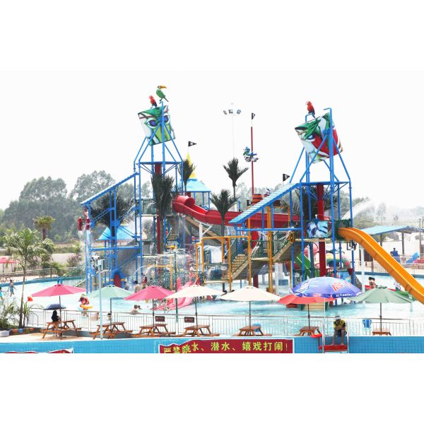 Interactive Aqua Park Games Water House For Fun Theme Park / Fiberglass Slides