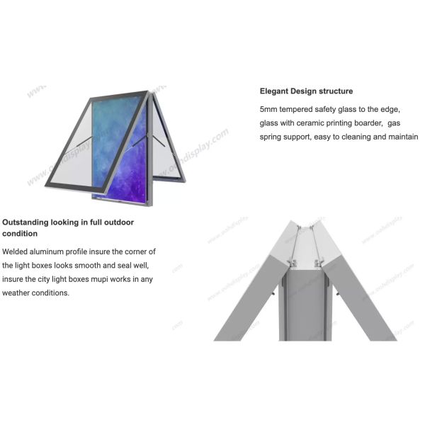 Aluminum Alloy IP55 Scrolling Poster Display Mupi Light Box Floor Standing