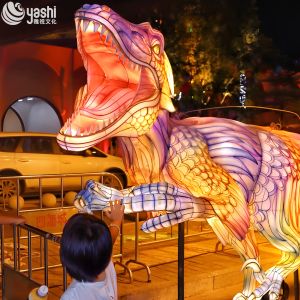 Lifelike Dinosaur Sculptures with LED Outdoor Lighting - Perfect for Theme Parks