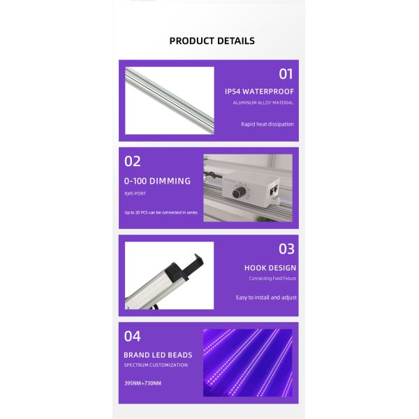 UV 395nm IR 730nm Hydroponic Plant Grow Light 50W 100W For Veg Flower Bloom