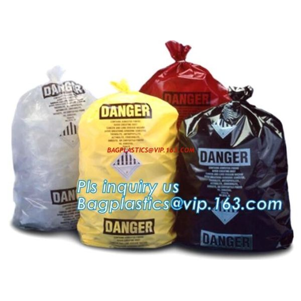 PE asbestos yard waste bags,hazard waste disposal bags,Customized danger warning printing clear polythene LDPE asbestos