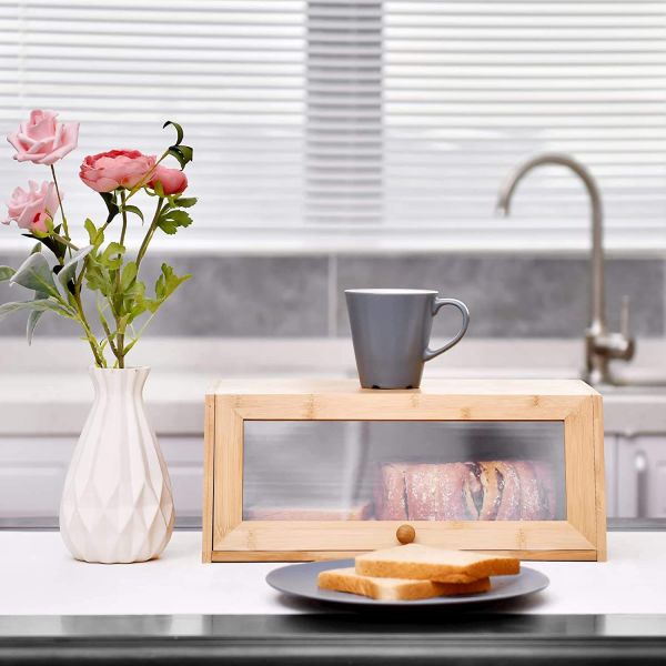 Counter Antibacterial Bread Bin Bamboo With Cutting Board