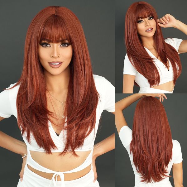 Fashion Long Body Wave Hair Auburn Synthetic Wigs For Women