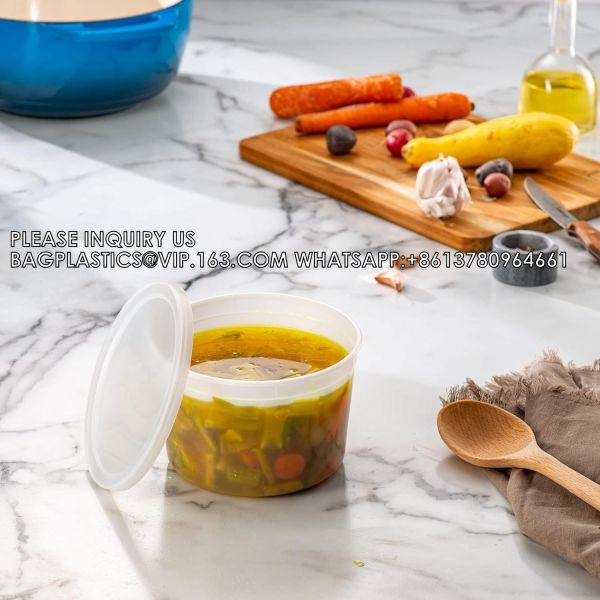 Plastic Deli Containers With Lids, Slime, Soup, Meal Prep Containers Stackable Leakproof Microwave Dish