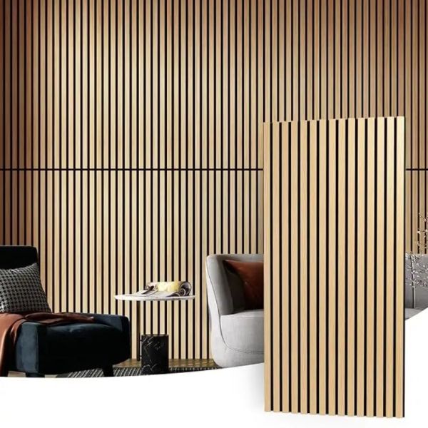 Modern Interior Soundproof Composite Wood Slats Wall Acoustic Absorbing Panels for Sound Absorption in Apartments Office