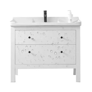 China Modern Solid Wood Bathroom Cabinet Vanity Furniture Single Sink Unit on sale