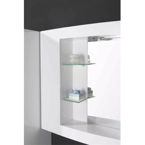 Floating Cabinet Modern Bathroom Vanity In Green Glass Top White Glossy