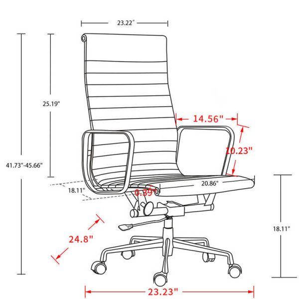 Alloy Base h45.6" Black PU Leather Office Chair / High Back Computer Chair 35.2lbs